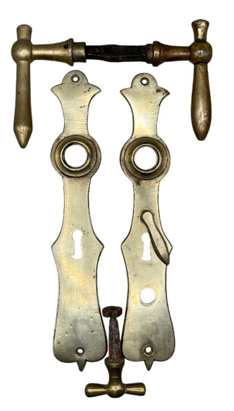 Türgarnitur Biedermeier aus Messing mit Nachtriegel