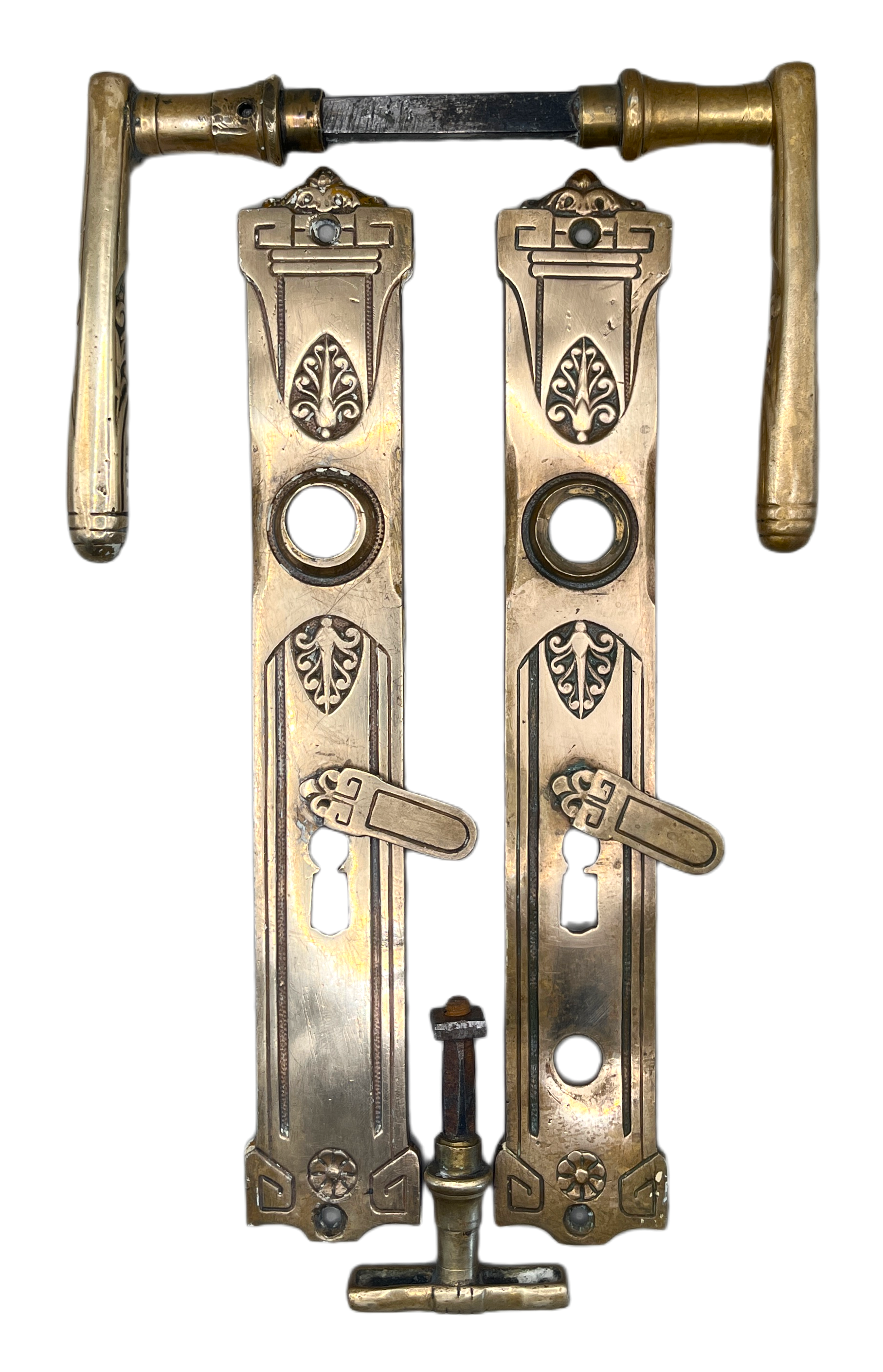 Türgarnitur Jugendstil aus Messing mit Nachtriegel