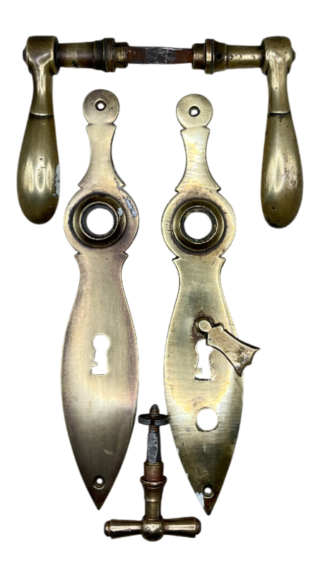 Türgarnitur Biedermeier aus Messing mit Nachtriegel