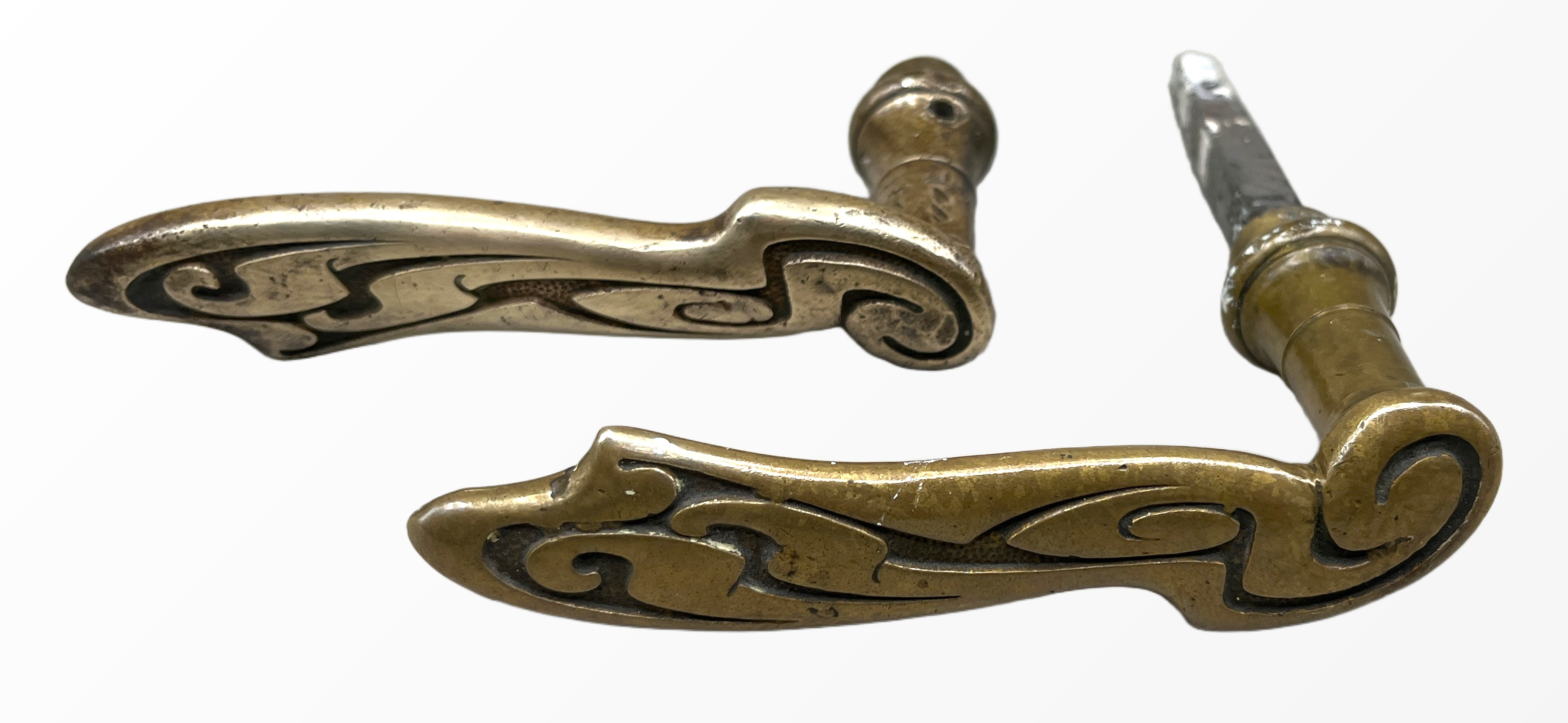 Türgarnitur Jugendstil aus Messing mit Nachtriegel