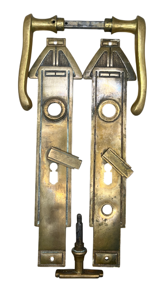 Türgarnitur Art Deco aus Messing mit Nachtriegel