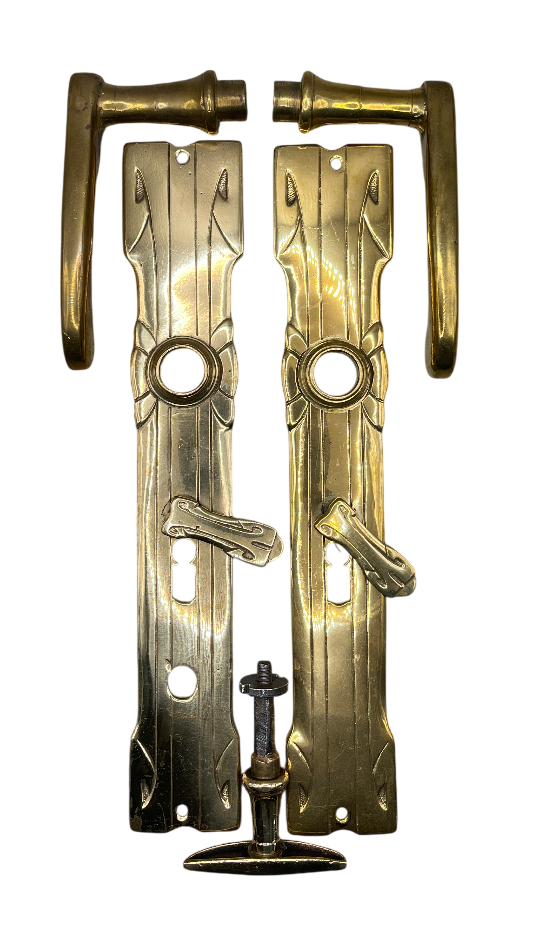 Türgarnitur Art Deco aus Messing mit Nachtriegel