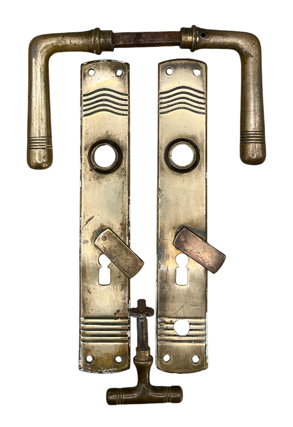 Türgarnitur Art Deco aus Messing mit Nachtriegel