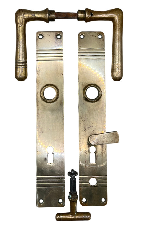 Türgarnitur Art Deco aus Messing mit Nachtriegel