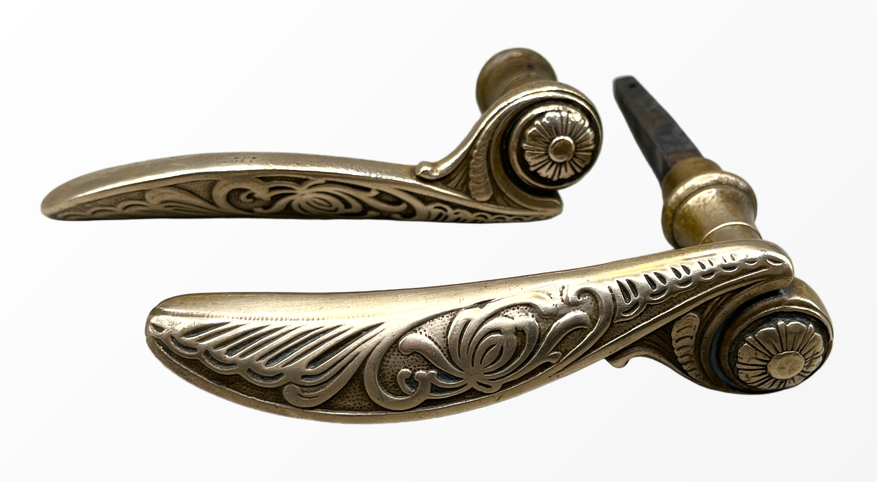 Türgarnitur Jugendstil aus Messing mit Nachtriegel
