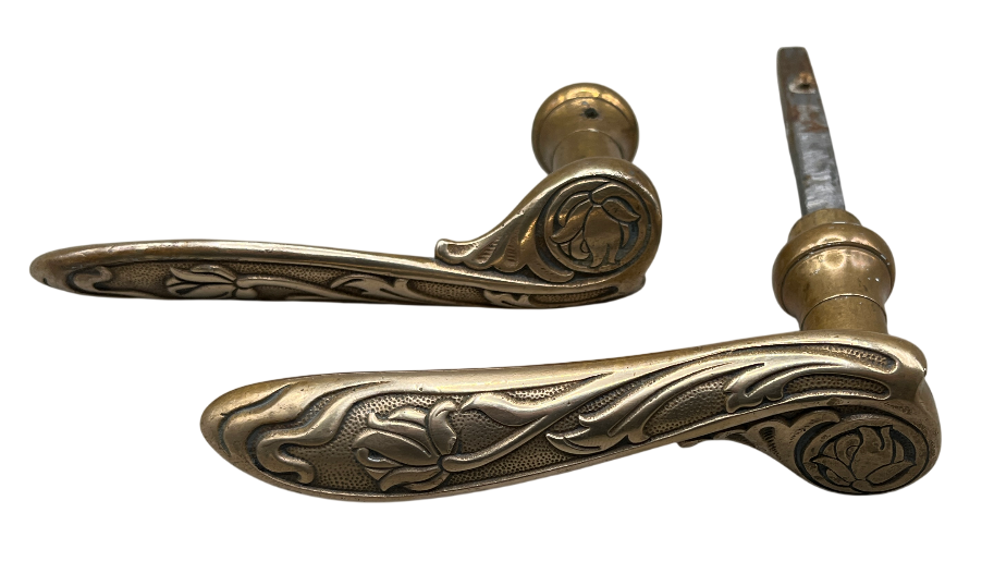 Türgarnitur Jugendstil aus Messing mit Nachtriegel