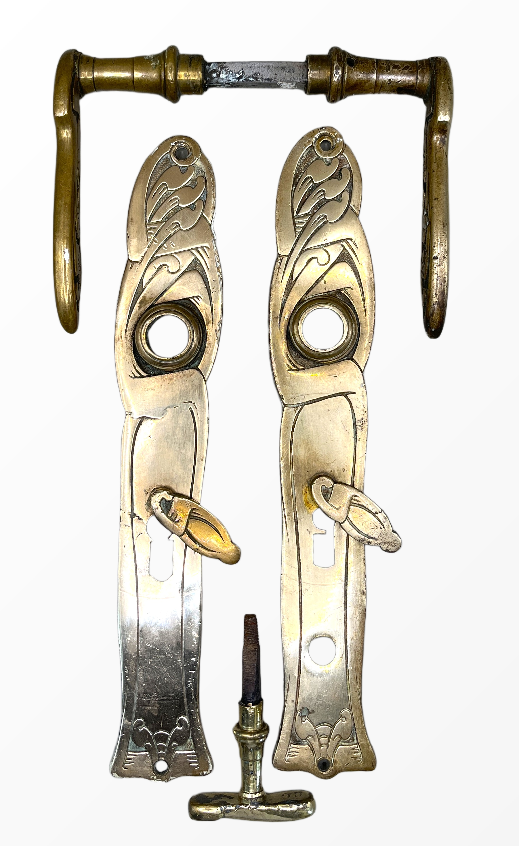 Türgarnitur Jugendstil aus Messing mit Nachtriegel