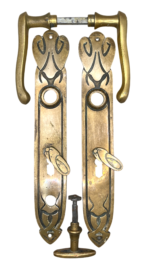 Türgarnitur Jugendstil aus Messing mit Nachtriegel