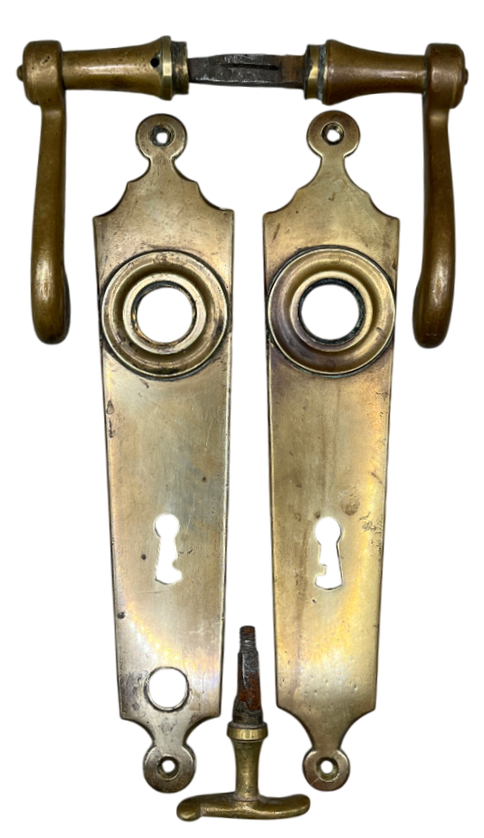 Türgarnitur Biedermeier aus Messing mit Nachtriegel