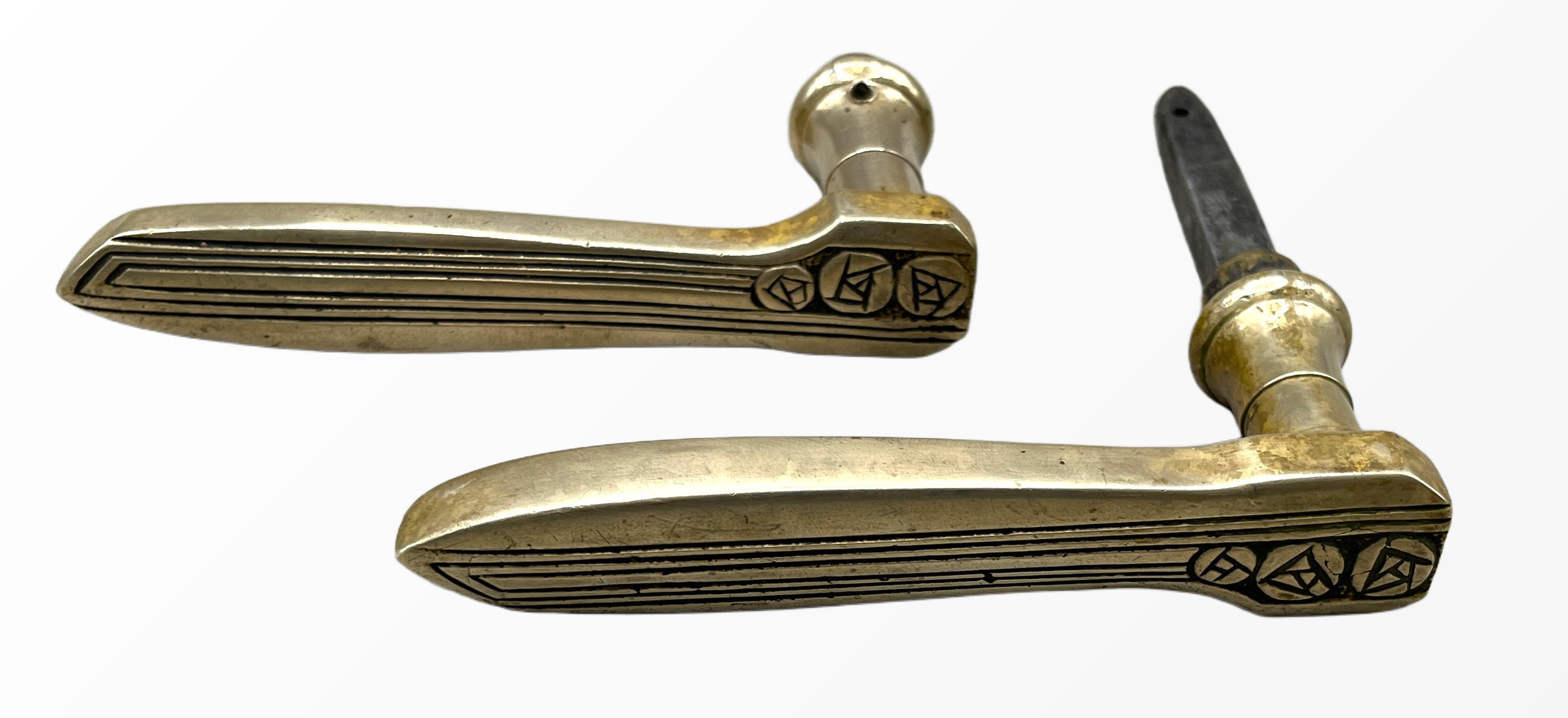 Türgarnitur Art Deco aus Messing mit Nachtriegel