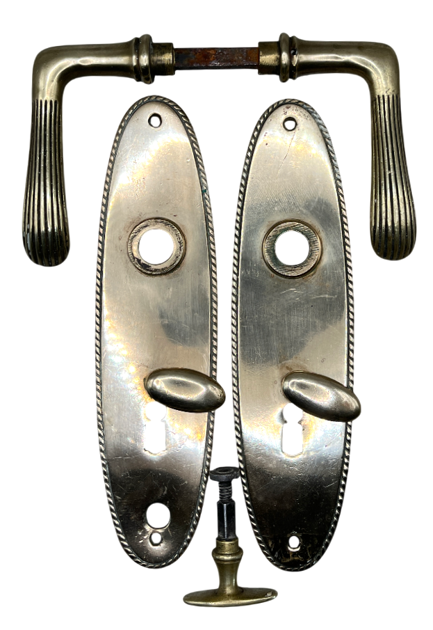 Türgarnitur Art Deco aus Messing mit Nachtriegel