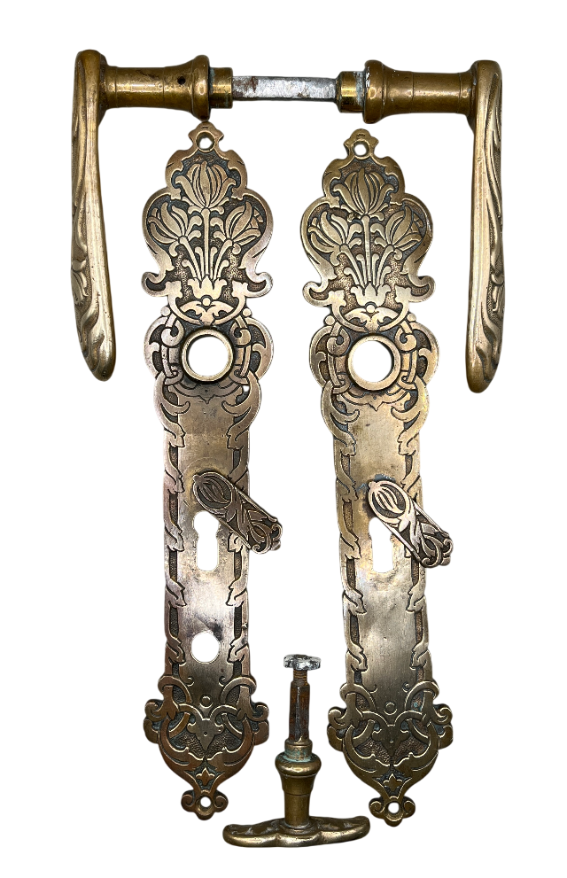 Türgarnitur Jugendstil aus Messing mit Nachtriegel