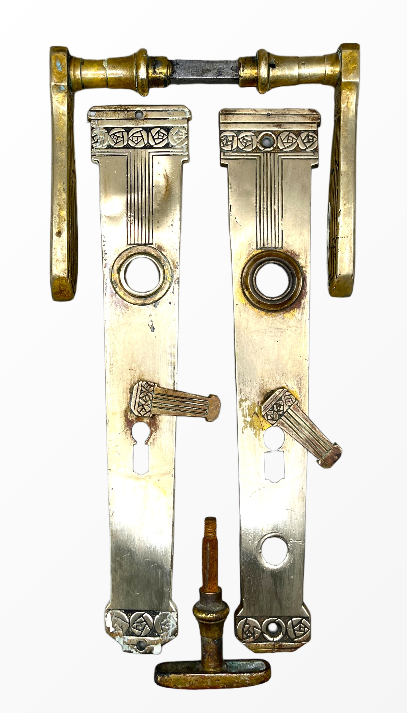 Türgarnitur Art Deco aus Messing mit Nachtriegel