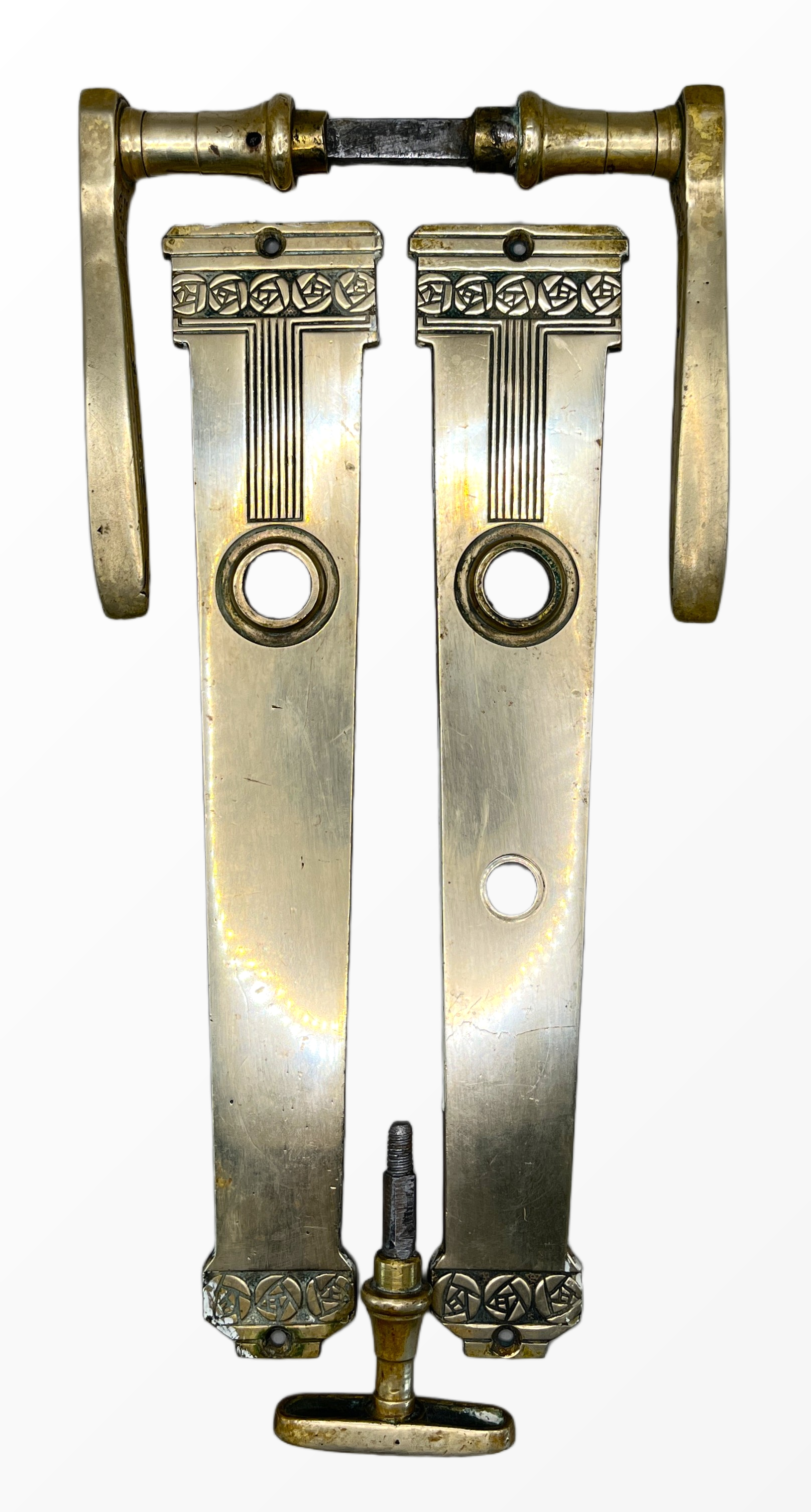 Türgarnitur Art Deco aus Messing mit Nachtriegel