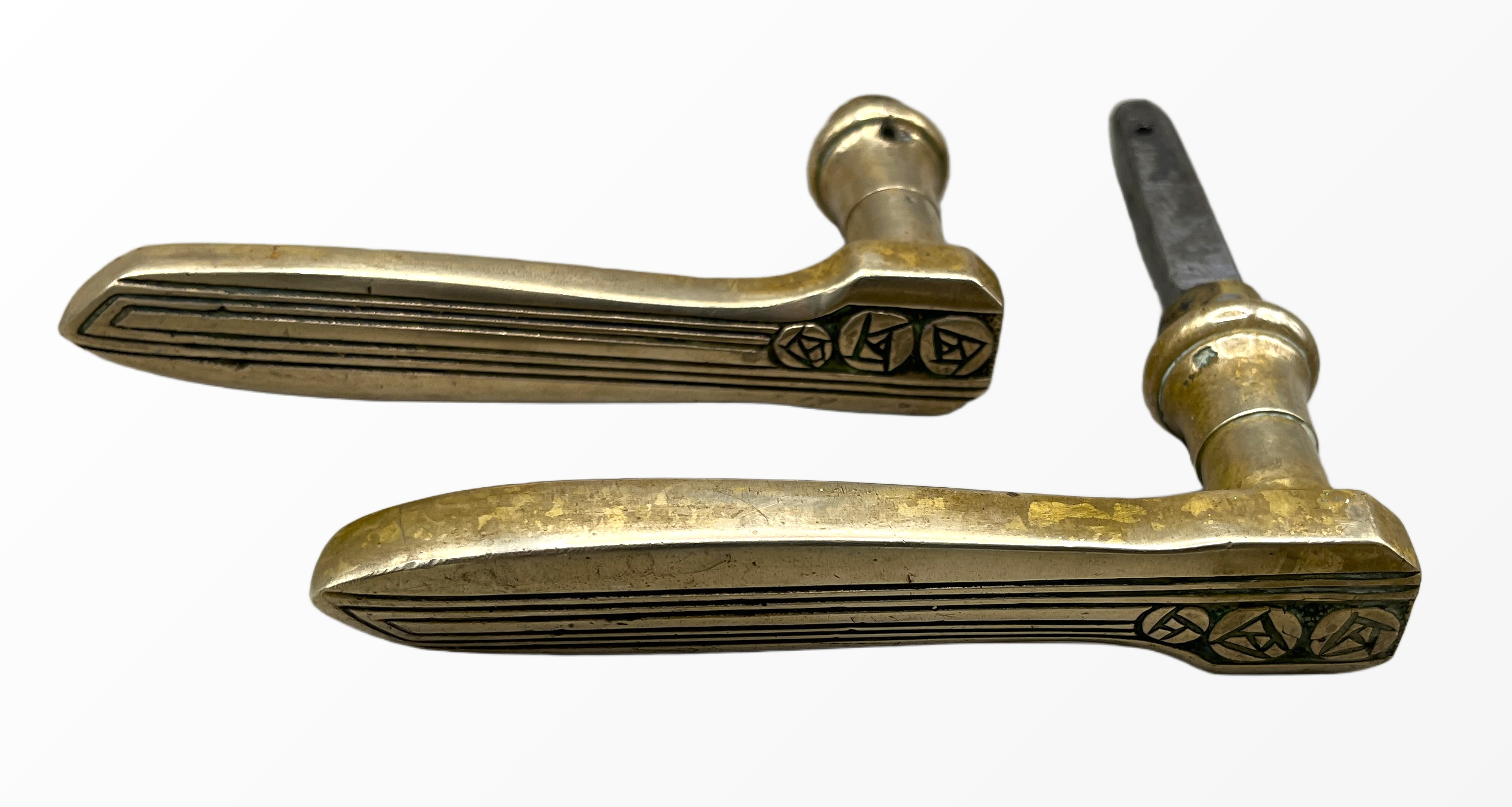 Türgarnitur Art Deco aus Messing mit Nachtriegel