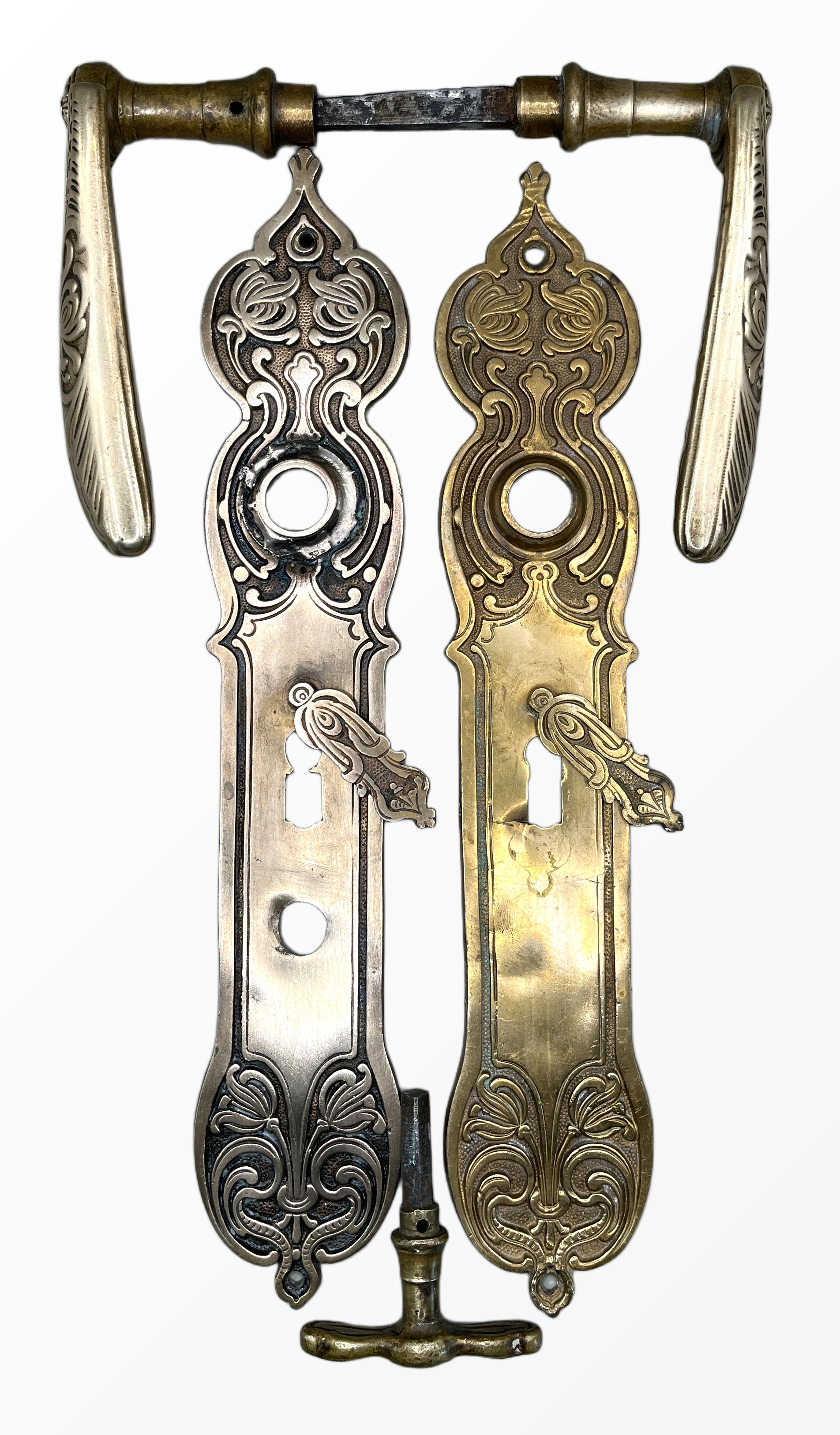 Türgarnitur Jugendstil aus Messing mit Nachtriegel
