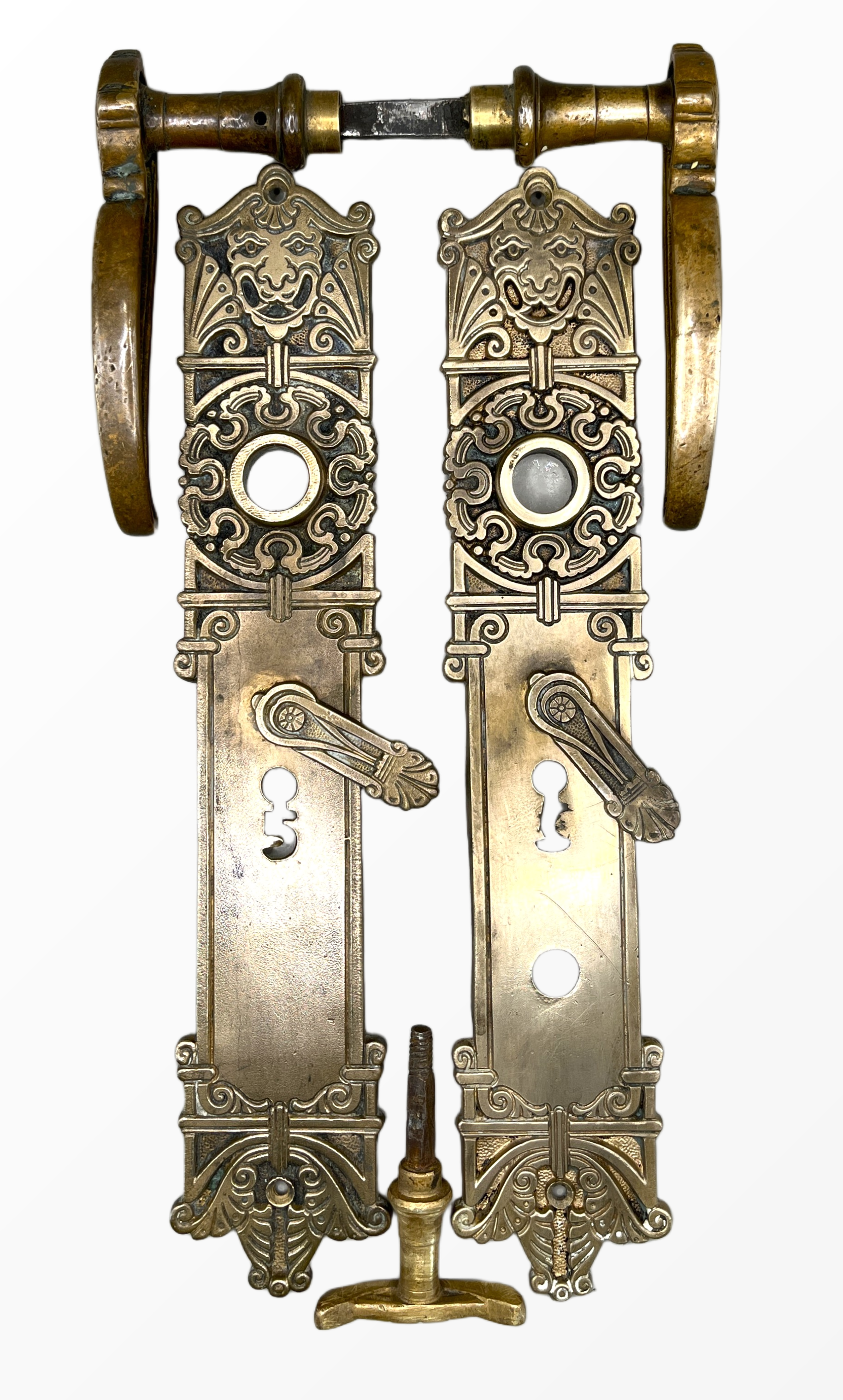 Türgarnitur Jugendstil aus Messing mit Nachtriegel