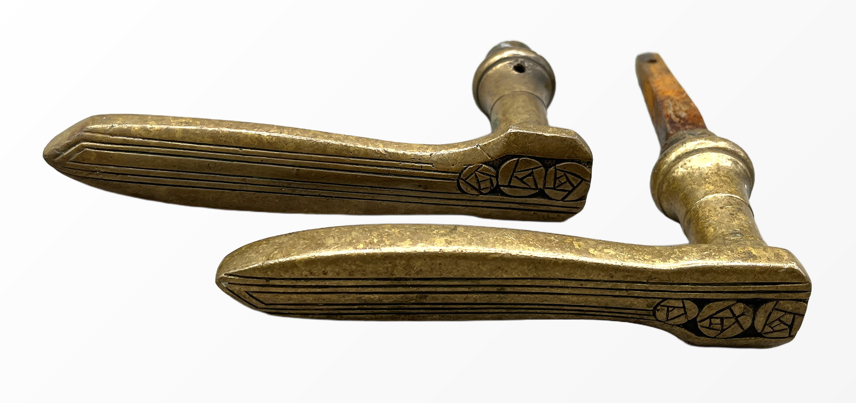 Türgarnitur Art Deco aus Messing mit Nachtriegel