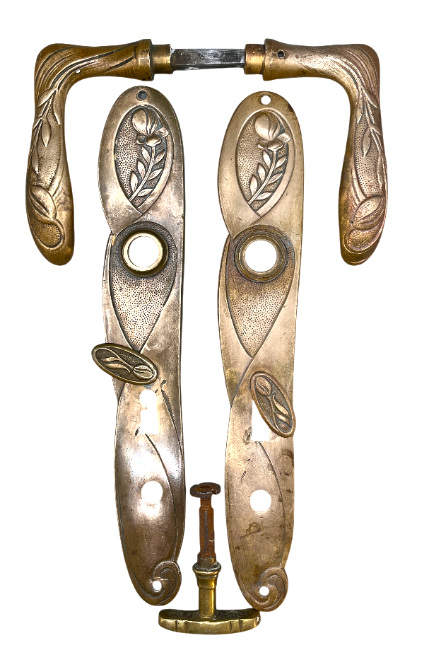 Türgarnitur Jugendstil aus Messing mit Nachtriegel