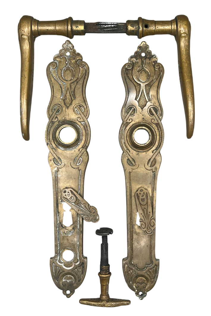 Türgarnitur Jugendstil aus Messing  mit Nachtriegel