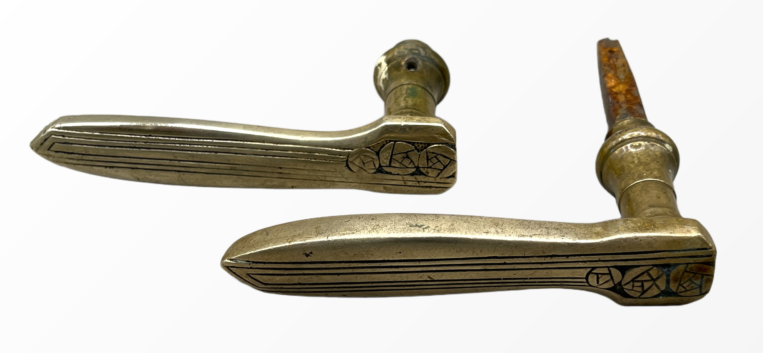 Türgarnitur Art Deco aus Messing mit Nachtriegel